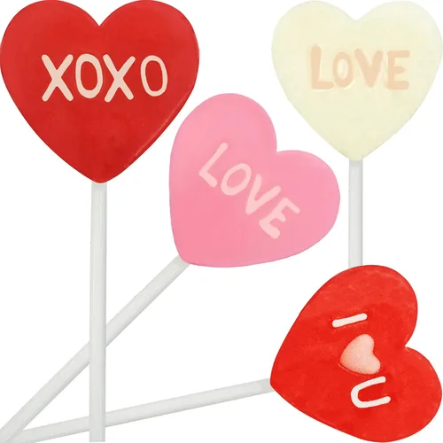 Vista 3 de Fruidles Chupón de piruletas de San Valentín, labios rojos, Be Mine & Love You, chupadores de corazón, envueltos individualmente (paquete de 24)