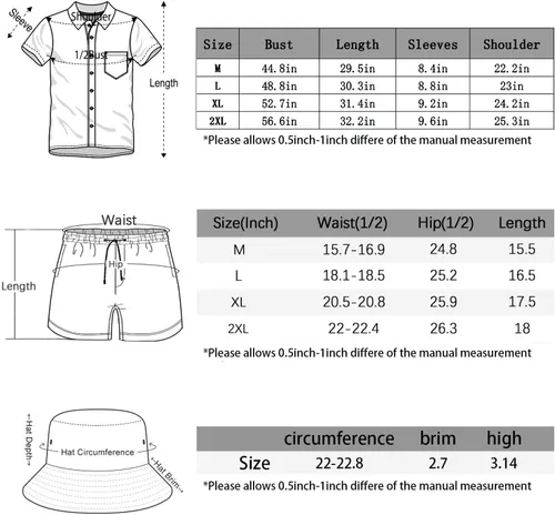Vista 2 de Conjunto de 2 piezas retro para hombre, conjunto de chándal hawaiano de los años 80 y 90, camisas, pantalones cortos de playa y sombrero de pescador