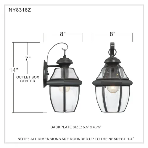 Vista 2 de Quoizel Newbury linterna de pared al aire libre, NY8316Z, 150.00watts, 120.00 volts