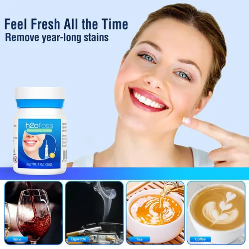 Vista 4 de H2ofloss Irrigador dental portátil con 30 tabletas de repuesto para irrigador oral, portátil y recargable, blanqueamiento dental suave, IPX7