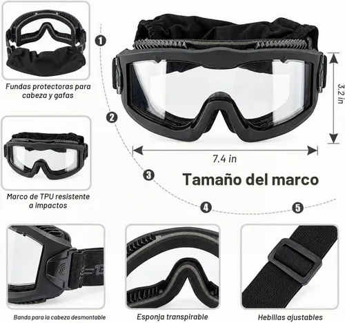 Vista 4 de Lancer Tactical AERO Airsoft gafas tácticas de seguridad ANSI Z87.1 - anti vaho, lentes de 3mm de doble panel para caza, paintball Negro