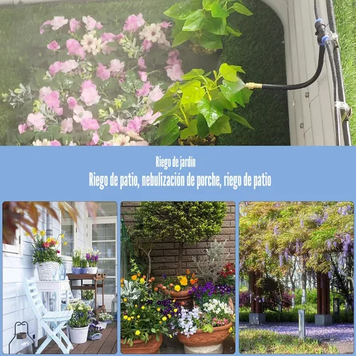 Vista 6 de Sistema de riego por goteo de 49.21 pies, kit de riego por goteo flexible de 360°, sistema de riego automático para jardín, sistema de nebulización