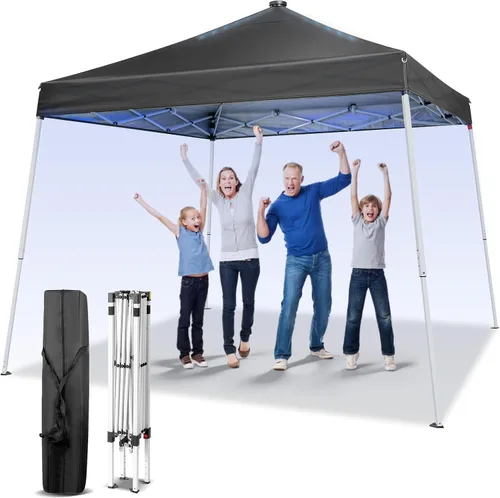 Vista 10 de Outvita Tienda de campaña solar desplegable de 10 x 10 pies con luces LED de meteoritos, bolsa de transporte instantánea al aire libre y paredes