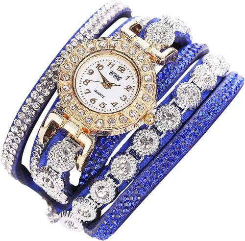 Vista 2 de CdyBox Reloj analógico de cuarzo con diamantes de imitación para mujer, de moda, enrollado, para niñas (paquete de 4), Moderno