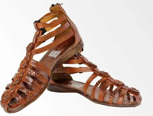 Vista 2 de Cowboy Professional Womens 226 Cognac Authentic Mexican Huarache Sandals Leather Flowers