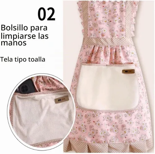 Vista 5 de Delantales de 3 piezas para mujer con bolsillos, delantales florales de cocina, delantal de algodón resistente al agua con correa ajustable