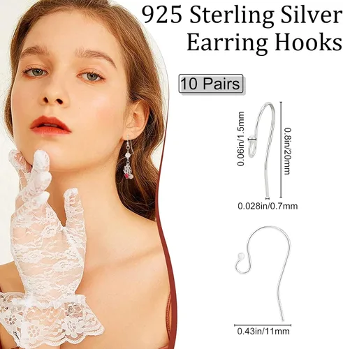 Vista 2 de Beebeecraft 10 pares de ganchos de plata de ley 925 con forma de bola de pez, extremos de bola francesa, alambres de oreja para aretes colgantes