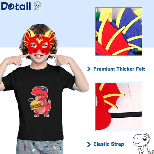 Vista 7 de iROLEWIN Kids-Dragon Costume-Dinosaur-Capes and Masks for Boys-Girls 6 Set Toddlers Dino Dress-up as Party-Favors Supplies