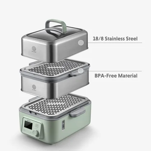 Vista 3 de BUYDEEM G553 Vaporizador eléctrico de alimentos de dos niveles de 10 cuartos de galón para cocinar, un toque, vaporizador multifuncional digital