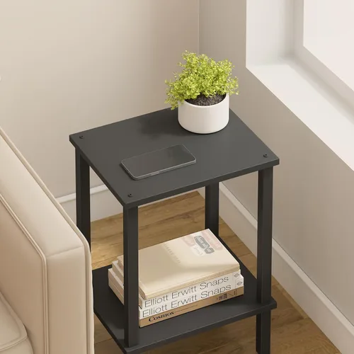 Vista 5 de TUTOTAK Mesa Auxiliar, Mesa Lateral, Mesita de Noche, Estante de Almacenamiento de 2 Niveles, Mesa Lateral de Sofá para Espacios Pequeños, Sala