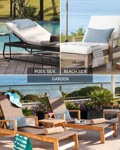 Vista 6 de Almohada para silla de playa para exteriores, color azul, para tumbona, almohada reclinable impermeable con banda elástica e insertos de almohada