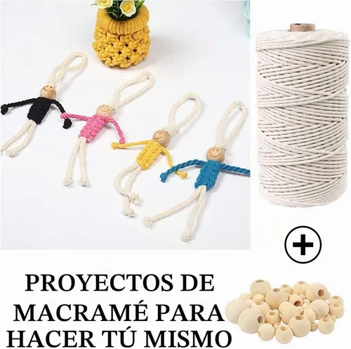 Vista 7 de 120 kits de macramé para principiantes de 0.118 pulgadas x 109 yardas, cordón de macramé de algodón natural con cuentas y anillos de madera, palos