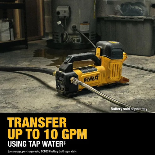 Vista 3 de DEWALT Bomba de Transferencia 20V MAX, 10 GPM, Potente y Ligera, Versatilidad de Grado Profesional, Solo Herramienta (DCE050B)