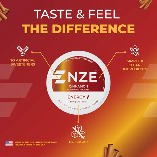 Vista 7 de NZE Bolsas nootrópicas de cafeína (canela), bolsas energéticas con 50 mg de cafeína, Alpha GPC, L-tirosina y L-teanina sin azúcar ni edulcorantes