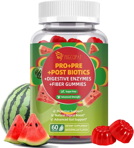 Vista 11 de Migcopat Gomitas de probióticos pre post, enzimas digestivas prebióticas prebióticas posbióticas con fibra, 120 mil millones de probióticos UFC