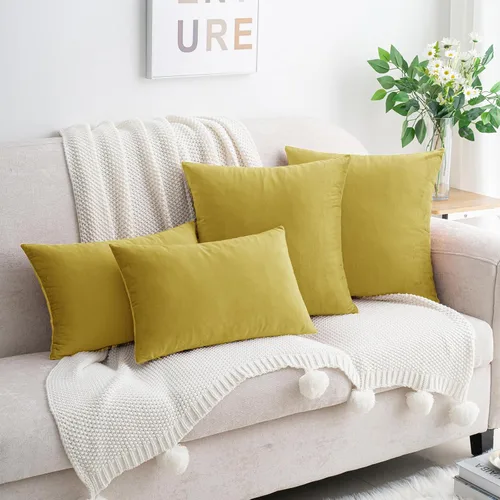 Vista 7 de HWY 50 fundas de almohada decorativas de terciopelo sólido para sofá, sala de estar., Terciopelo, Amarillo, 18x18 pulgadass