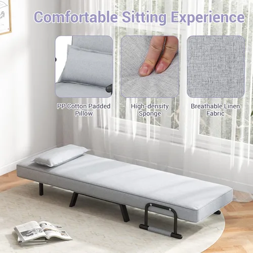 Vista 9 de MAT EXPERT Silla convertible con almohada, silla plegable moderna 4 en 1 con respaldo ajustable de 6 niveles, sofá cama individual cómodo para sala