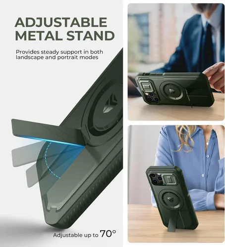 Vista 6 de Dexnor - Funda para iPhone 12 & iPhone 12 Pro con tapa deslizante para cámara, soporte ajustable y protector de pantalla integrado, carcasa