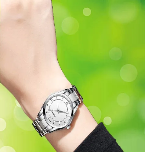 Vista 4 de Reloj analógico de cuarzo para mujer, clásico, plateado, de acero inoxidable, resistente al agua, reloj analógico
