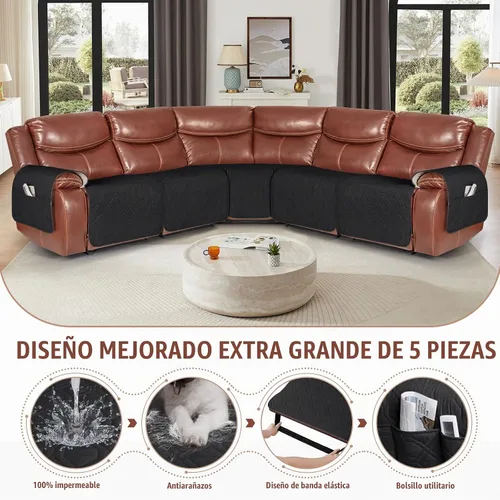 Vista 3 de VANSOFY Fundas Extra Grandes para Sofás Reclinables Seccionales, Fundas para Sofá Impermeables de 5 Piezas para Sofá Seccional en Forma de L, Funda