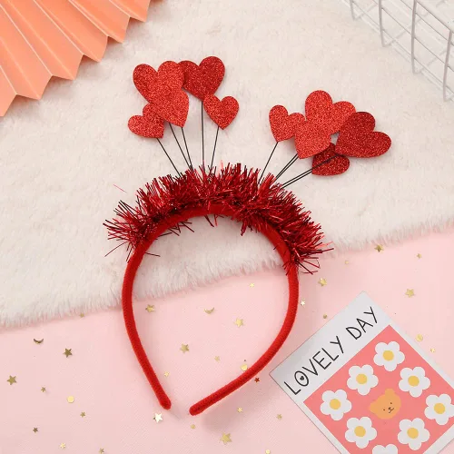 Vista 6 de ROMODIYA Diadema de corazón para el día de San Valentín, bandas para el cabello con lentejuelas de corazón rojo con purpurina, accesorios