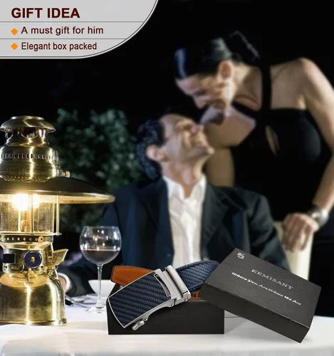 Vista 9 de KEMISANT Cinturón para hombre, cinturón de trinquete de cuero, ajuste personalizable, estilo sin esfuerzo de 1.378 in