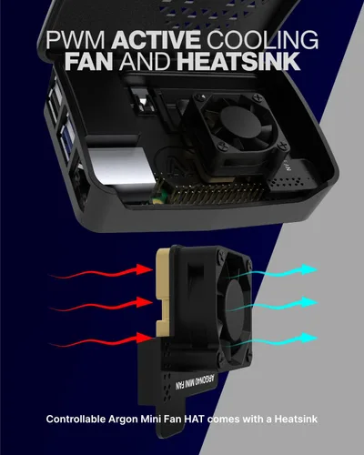 Vista 4 de Funda de plástico Argón Poly+ Funda de plástico Raspberry Pi 4 con ventilador controlable PWM y disipador de calor Parte superior extraíble