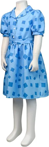 Vista 5 de Weixu Disfraz de Matilda de The Musical Cosplay para niñas, vestido azul con cinturón, manga corta, falda polo, traje de Halloween para niños