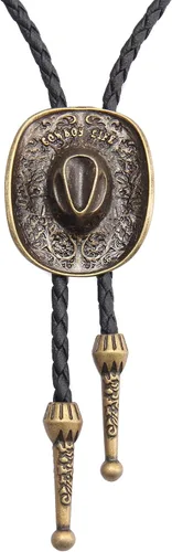 Vista 294 de Jeilwiy Corbata de bolo para hombre, corbata de vaquero occidental, collar de corbata de bolo dorado, corbata de cuero, corbata de Halloween