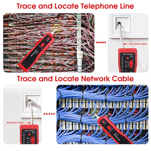 Vista 3 de Probador de cables de red, probador de cables multifunción RJ45 RJ11 para colación de cables, colación de mantenimiento de red, prueba de línea
