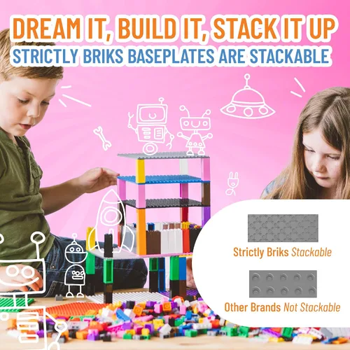 Vista 5 de Strictly Briks - Torre de juguete de 6 x 6 pulgadas - 132 piezas (placas base y ladrillos)