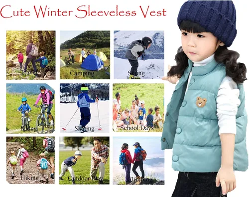 Vista 6 de LANBAOSI Chaleco de invierno lindo de cuello alto para bebés y niñas y niños