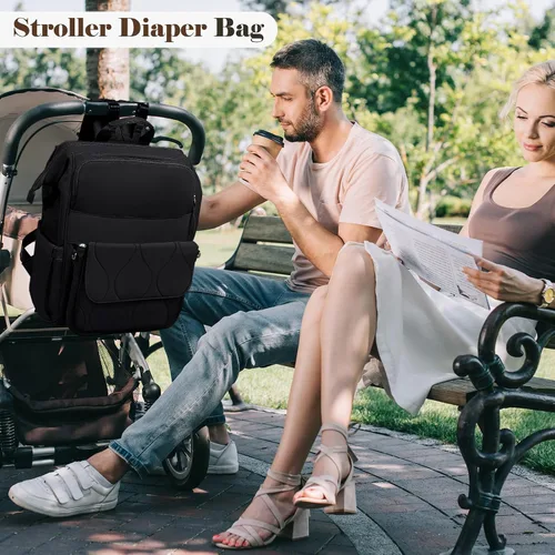 Vista 6 de miss fong Mochila para Pañales - Bolsa de Pañales para Bebé Mochila de Viaje para Pañales con Almohadilla Cambiadora de Pañales Mochila para Bebé