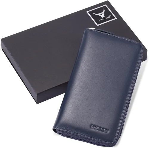 Vista 7 de HISCOW Funda para chequera con cremallera y tarjetero con divisor - Piel de becerro italiana, Azul oscuro, Classic