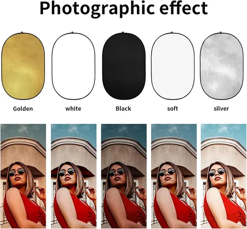Vista 2 de Godox Reflector de luz de fotografía ovalado plegable de 24"x36"/60x90cm 5-in-1 Multi-Disc Foldable Diffuser with Carrying Bag - Gold, Silver