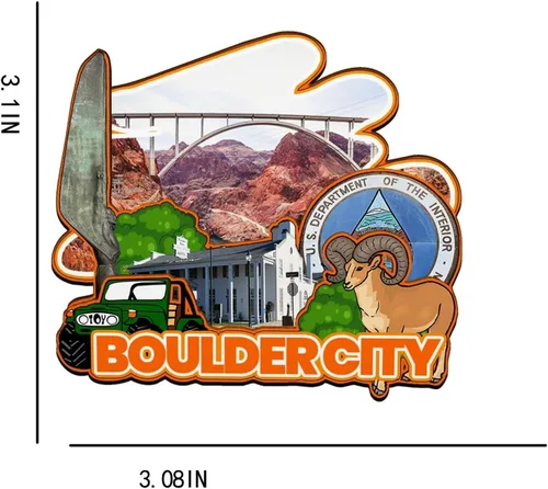 Vista 3 de Boulder City Nevada USA - Imán de madera para nevera, monumentos en 3D, recuerdos coleccionables, decoración hecha a mano -2821