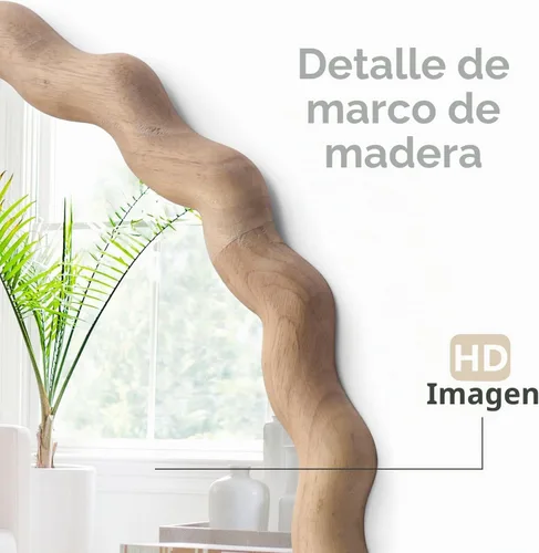 Vista 3 de Espejo de pared irregular, espejo redondo de madera, espejo de tocador único, espejo de baño moderno de madera natural de 18 pulgadas para baño