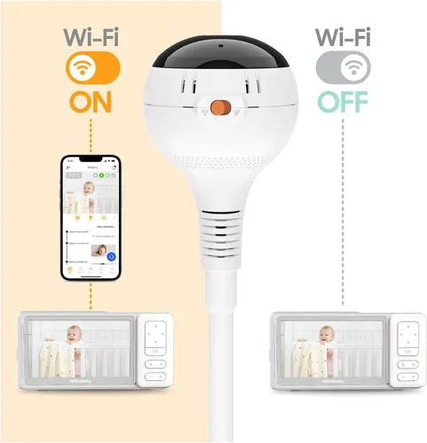 Vista 5 de CHILLAX Baby Monitor Baby Mood Plus, cámara HD 1080p de 5 pulgadas, monitor de bebé Wi-Fi, con entrenador de sueño y luz de estado de ánimo, cuello