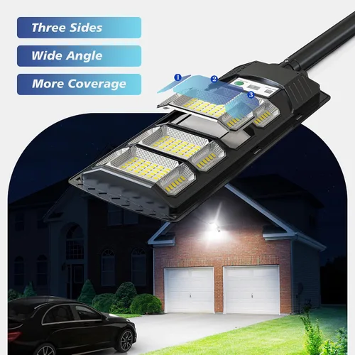 Vista 5 de OKPRO Luces solares impermeables para exteriores, luz solar de gran angular, luces de inundación solares de 6500 K con sensor de movimiento al aire