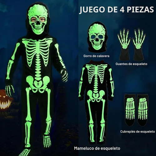 Vista 2 de Disfraz de esqueleto de Halloween para niños, body de esqueleto que
