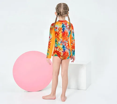 Vista 6 de JACK SMITH Traje de baño de una pieza para niñas, de manga larga, con volantes, protección solar, 6-12 años