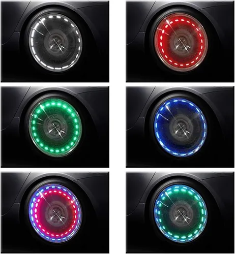 Vista 6 de Luces para neumáticos de rueda de automóvil, 4 piezas LED solares para boquilla de rueda de automóvil, luz de tapa de válvula de aire con sensores