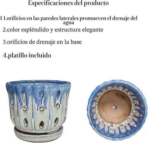 Vista 5 de Maceta de cerámica para orquídeas con agujero de drenaje de 6'' (Cubierta azul, blanca)