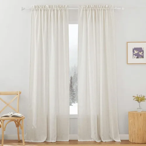 Vista 55 de RYB HOME - Cortinas de lino texturizado semitranslúcidas, privacidad media, filtro de luz, decoración de ventana para dormitorio/baño/sala de estar