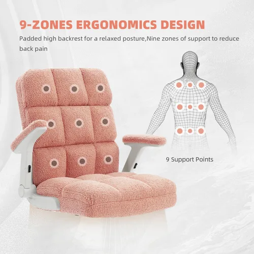 Vista 7 de SEATZONE Silla de oficina rosa ergonómica con ruedas, silla de escritorio para computadora de felpa sintética, silla de oficina cómoda para mujeres