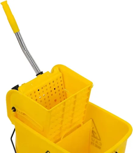 Vista 7 de Combo de cubo de fregona y escurridor lateral, carrito de limpieza resistente y comercial, escurridor de resorte sobre ruedas para limpieza