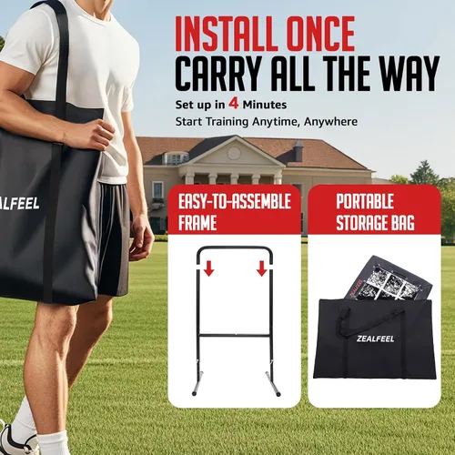 Vista 6 de ZEALFEEL Red de lanzamiento de béisbol, red de tiro de 9 agujeros con zona de ataque, entrenador de lanzamiento ajustable de 5 alturas, red