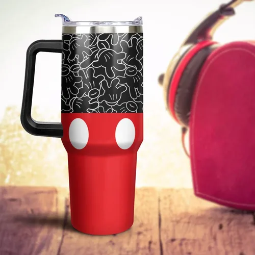 Vista 7 de Sunmdecor Vaso de 40 oz con asa y pajitas de silicona, vaso aislado para café con asa, vaso de 40 oz con asa Diseño-01