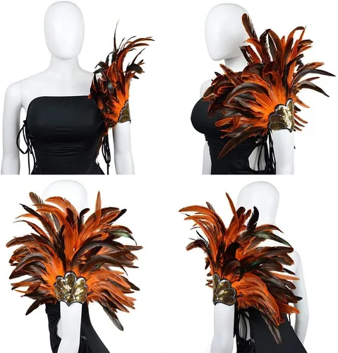 Vista 7 de HOMELEX Tocado de plumas negras para mujer, accesorios de carnaval caribeño, Naranja-1