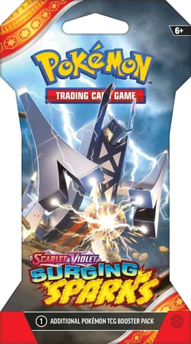 Vista 2 de Pokemon TCG Surging Spark – Paquete de refuerzo individual – El arte del paquete puede variar – 10 cartas
